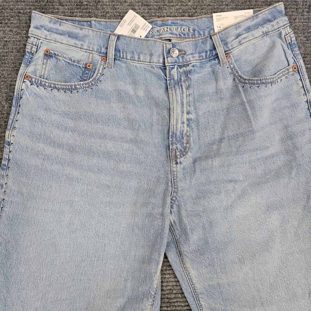 American Eagle Strigid Ex-Boyfriend Jeans Womens 14 Light Wash Studded NWT 32W - Picture 4 of 8